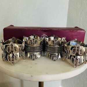Wallace Silversmiths Nickel Black Diamonds Crystal Napkin Rings, Vintage (4) NWT